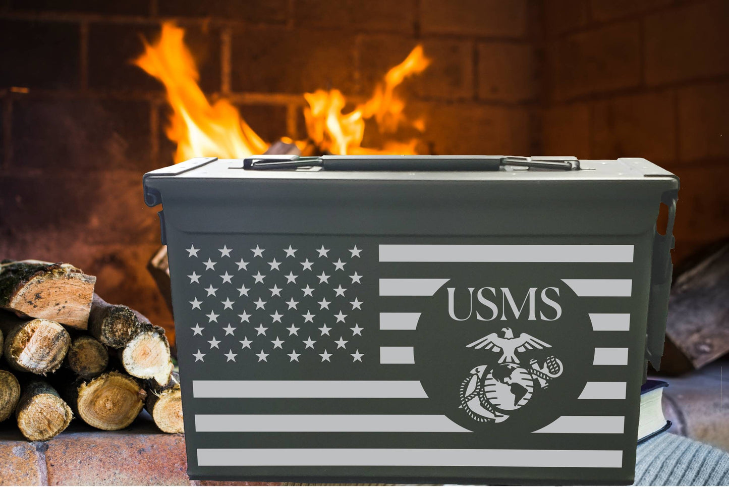 United States Marine Corps USMS Flag laser engraved Ammo Box. Groomsman gift, Father's Day gift, gift for hunter. Gift for men. Gift for Dad