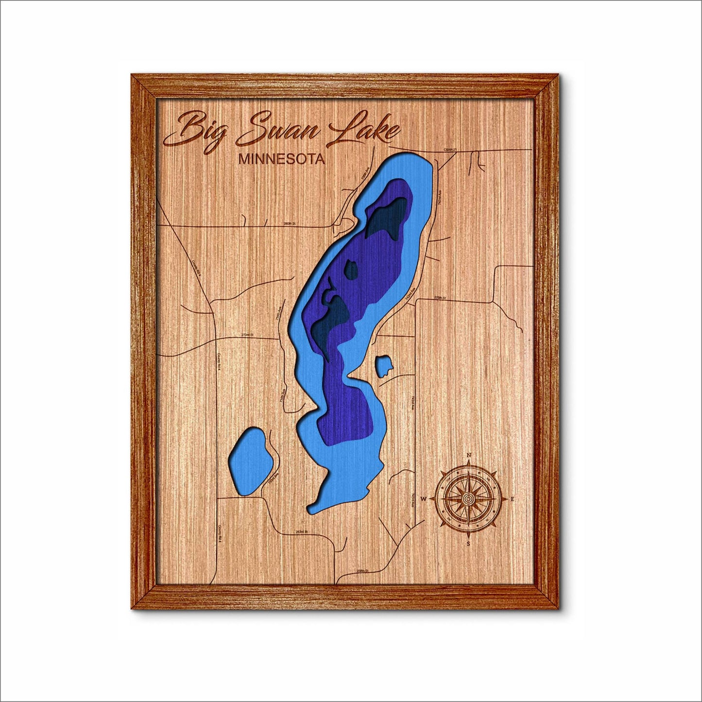 Big Swan Lake in Minnesota 3D topographical map. Lake house decor.